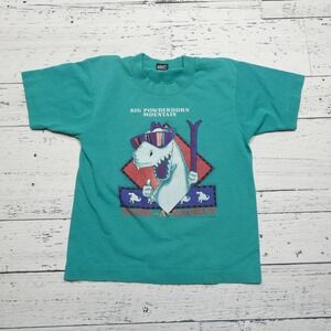 VINTAGE Powderhorn Mountain Shirt Youth 10-12 Snow-A-Saurus Ski‎ Made USA 90s